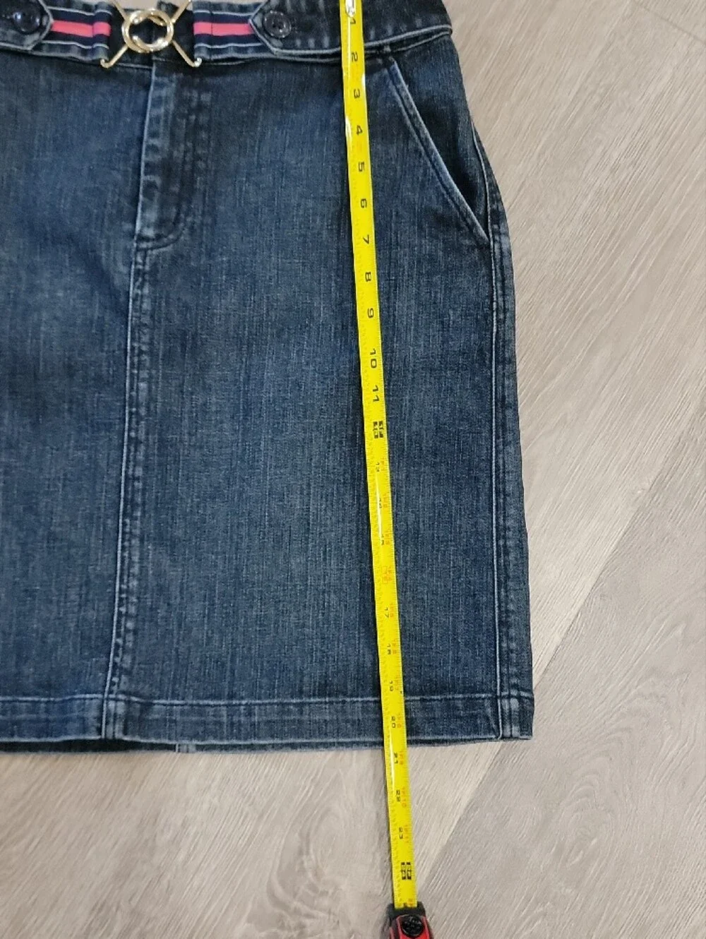 Talbots Blue Denim Mini Skirt with Stripe Waist Detail - Picture 5 of 10